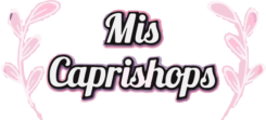 Logo de Mis Caprishops con letras blancas y negras y flores
